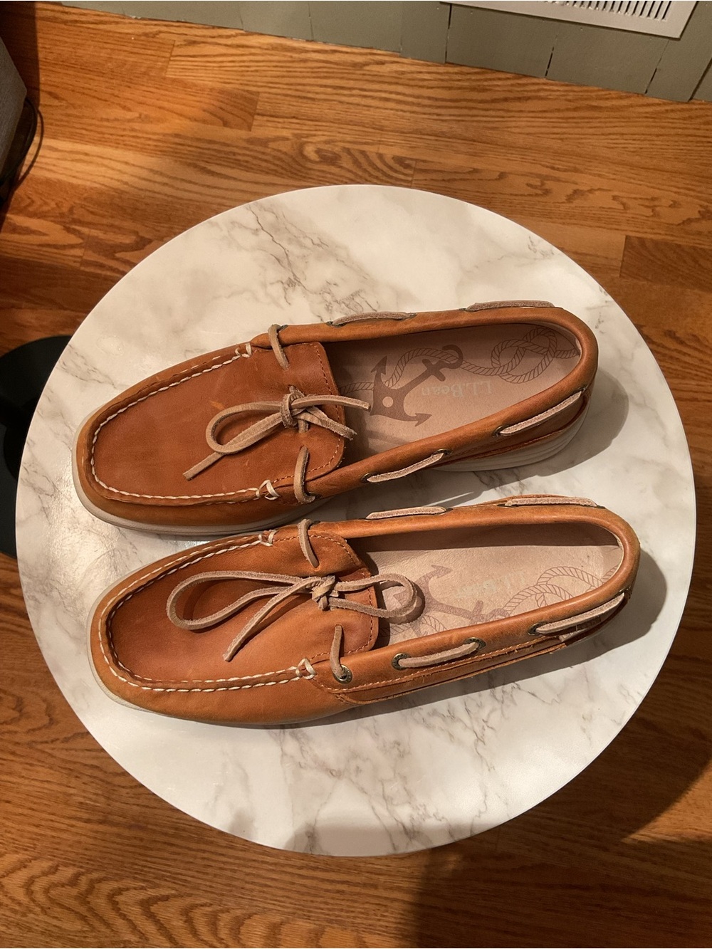 L.L. Bean Men's Leather Boat Shoes in Cognac Brown